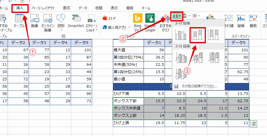 積み上げ縦棒の挿入操作