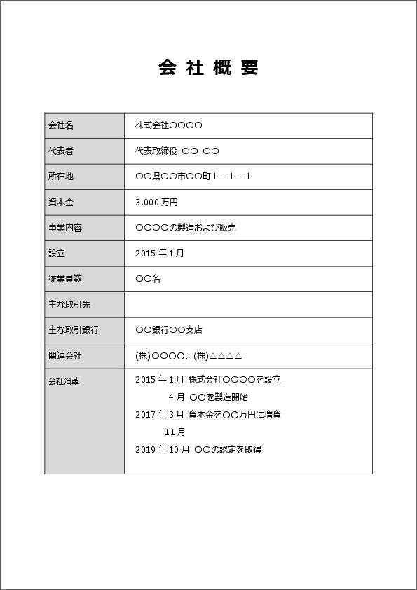 会社概要のエクセルテンプレート02