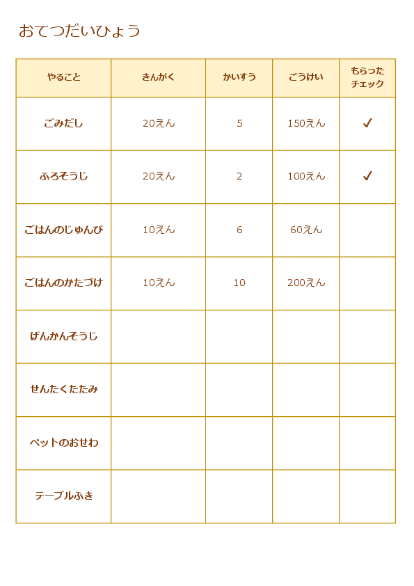 小学生向け お手伝い表テンプレート(Excel・PDF)無料|低学年から使えるチェック表