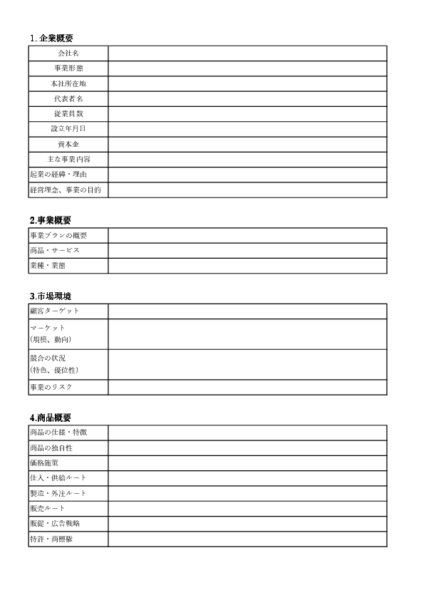 事業計画書テンプレート 企業概要フォーマット Excel雛形