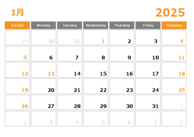 2025年エクセル月別カレンダー(02)祝日入りExcel形式