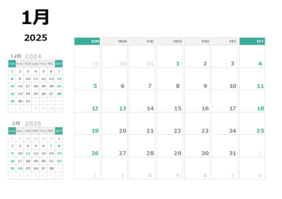 2025年エクセル月別カレンダー(03)無料Excelテンプレート