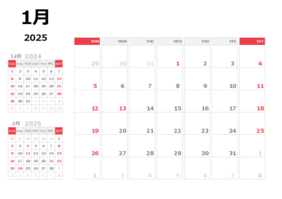 2025年エクセル月別カレンダー(04)予定表テンプレート