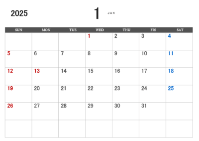 2025年エクセル月別カレンダー(07)祝日入りテンプレート