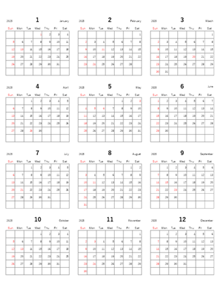 2025年年間カレンダーExcel(年間予定表01)無料DL