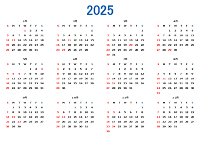 2025年年間カレンダーExcel(年間予定表06)スケジュール管理対応