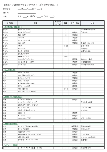 家族・子連れ旅行の持ち物チェックリストテンプレート｜子ども用品や家族分の荷物を整理できるExcel・PDF