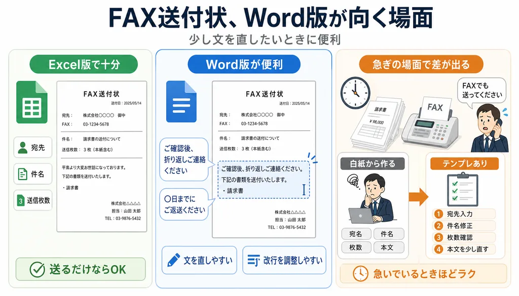 WordのFAX送付状が向く場面