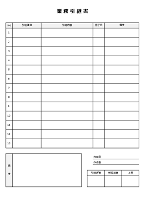 業務引継書 テンプレート Excel 無料 A4縦 04 異動時の引継ぎ書式例