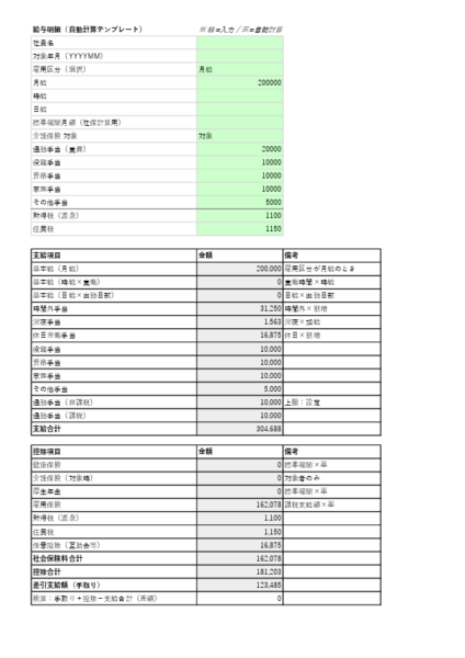 自動計算付き給与明細テンプレート（Excel）月給・時給・日給対応｜無料