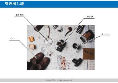 写真の要素説明に使う引き出し線パワーポイント図テンプレート01
