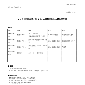 Excelで時系列を表形式管理できる経緯報告書テンプレート（無料）｜日時・担当・事象を一覧化（Excel）