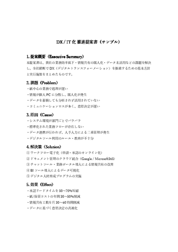 DX・IT化推進提案書テンプレート｜デジタル化の目的・改善効果・投資回収を整理できる書式（Word・PDF）