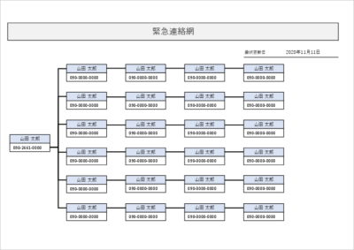 連絡網 テンプレート Excel A4横 図形レイアウト 02 無料DL
