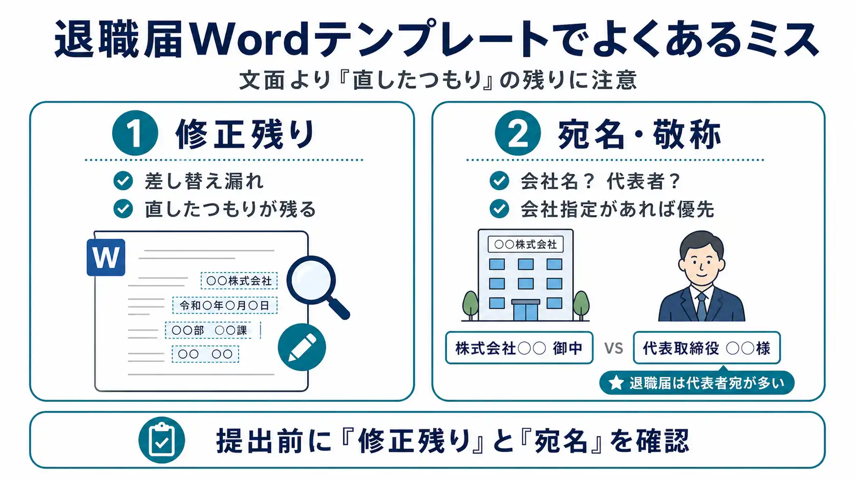 退職届Wordテンプレートでよくある修正ミス