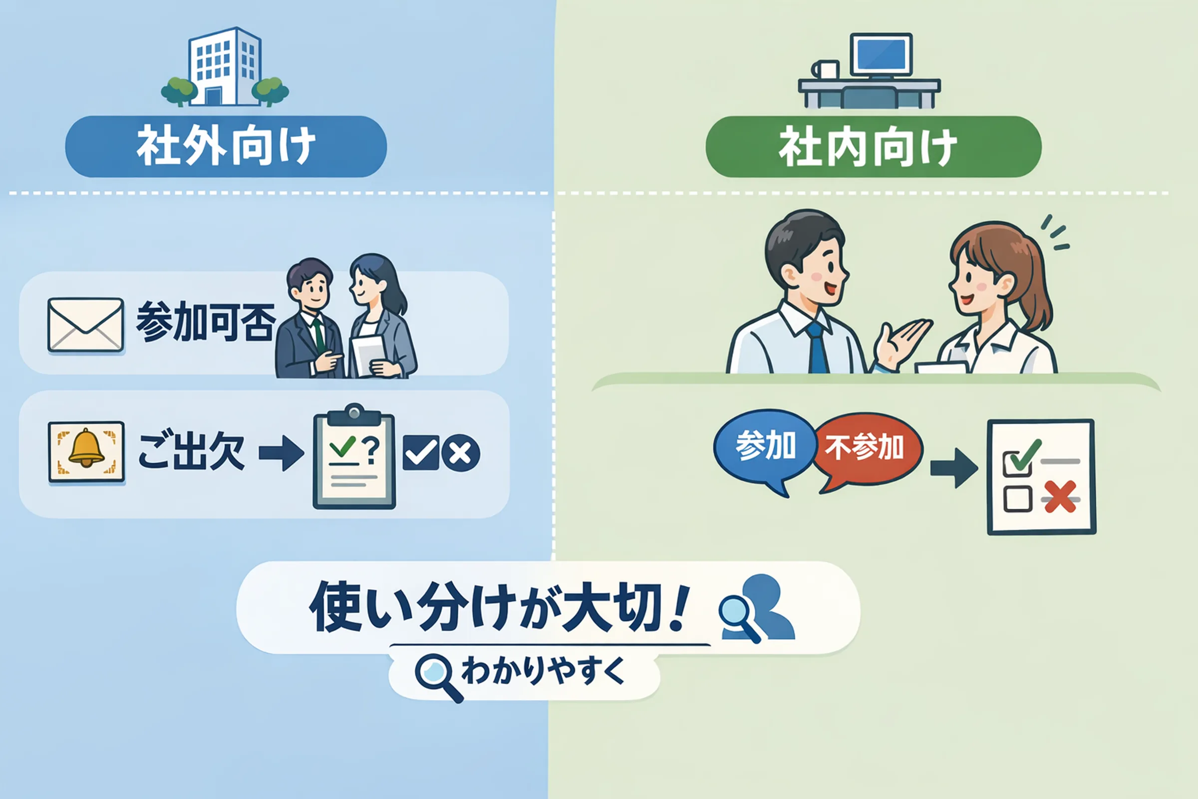 参加不参加を問う、社内向け社外向けの使い分け方法