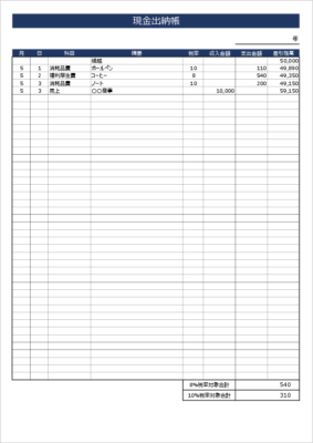 A4サイズ 現金出納帳テンプレート Excel 無料ダウンロード
