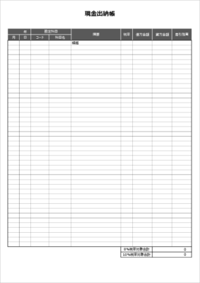 A4縦型 現金出納帳テンプレート Excel 軽減税率対応