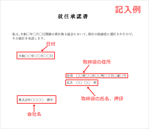 就任承諾書の記載例 サンプル