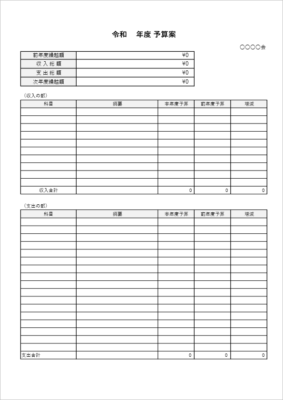 事業計画に使えるエクセル予算案テンプレート A4縦型03 サンプル