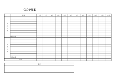 月ごとの収支予測ができる予算書テンプレート A4横型05 無料エクセル見本