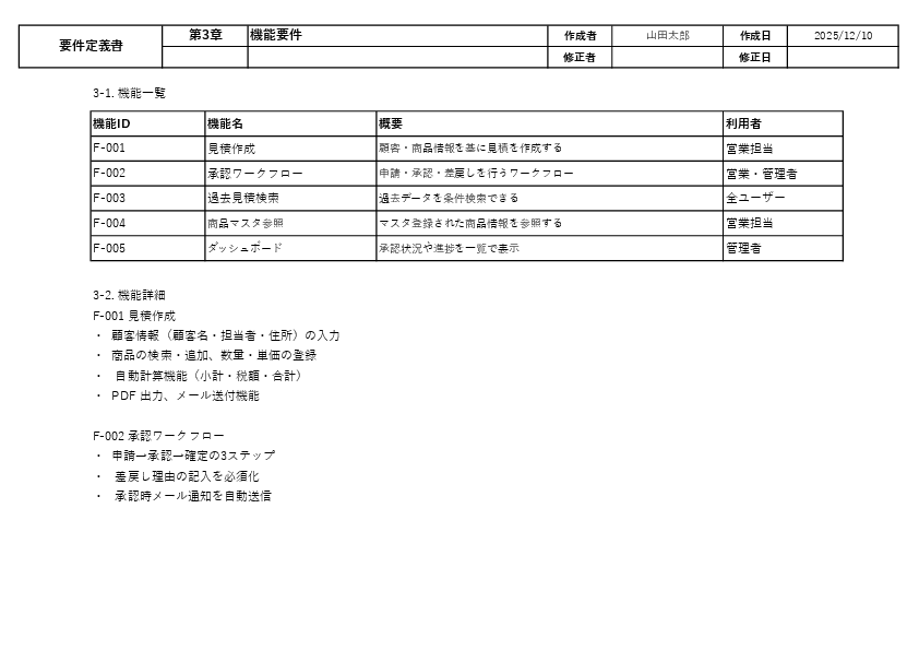 要件定義書テンプレート(Excel)サンプル版:非機能要件・データ項目の例文