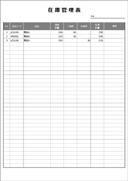 在庫管理表エクセルテンプレート01
