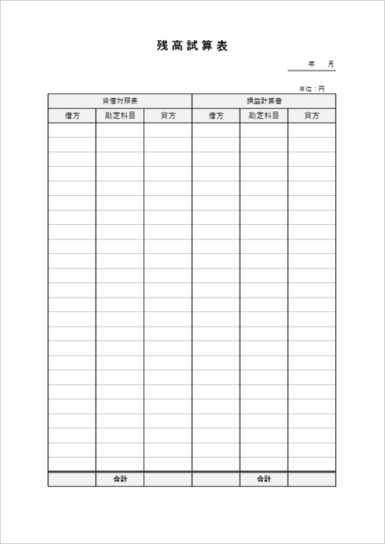 残高試算表テンプレート Excel|補助科目・部門別対応の無料フォーマット